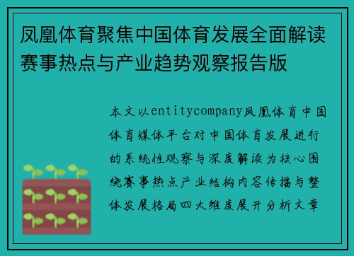 凤凰体育聚焦中国体育发展全面解读赛事热点与产业趋势观察报告版 凤凰体育聚焦中国体育发展全面解读赛事热点与产业趋势观察报告版
